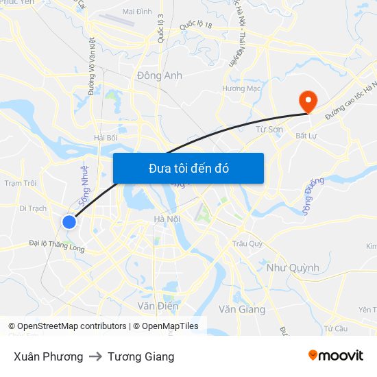 Xuân Phương to Tương Giang map