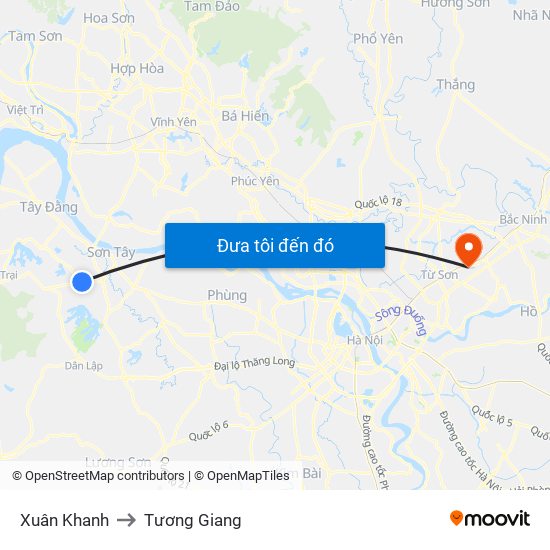 Xuân Khanh to Tương Giang map