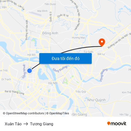 Xuân Tảo to Tương Giang map