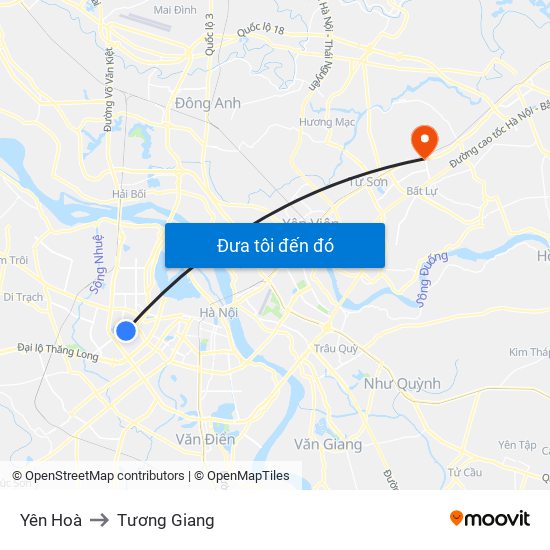 Yên Hoà to Tương Giang map