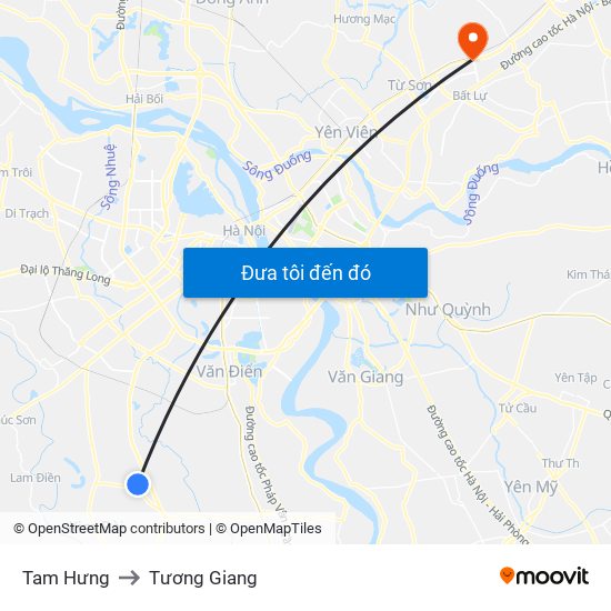 Tam Hưng to Tương Giang map