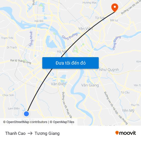 Thanh Cao to Tương Giang map