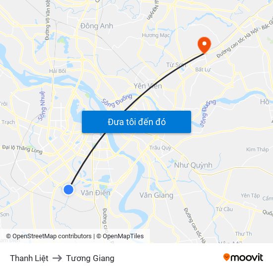 Thanh Liệt to Tương Giang map