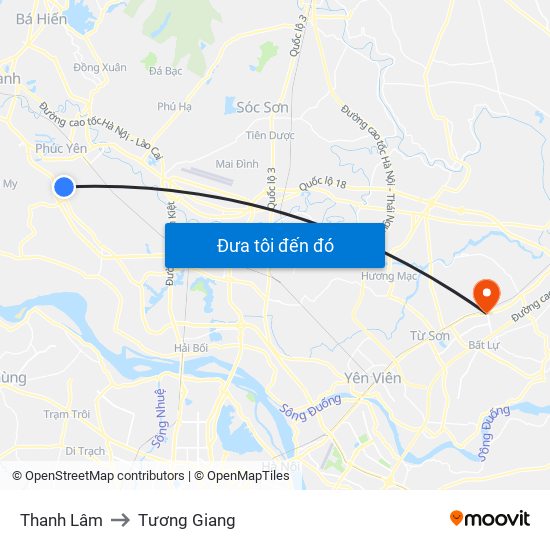 Thanh Lâm to Tương Giang map