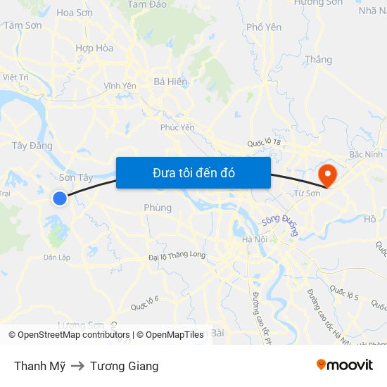 Thanh Mỹ to Tương Giang map