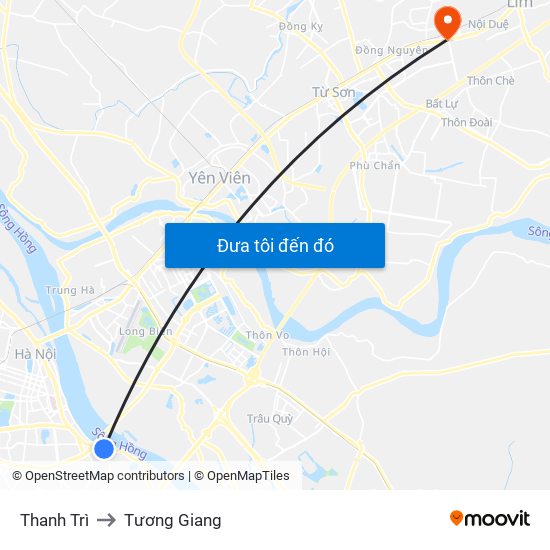 Thanh Trì to Tương Giang map