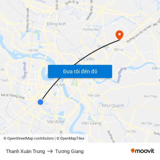 Thanh Xuân Trung to Tương Giang map