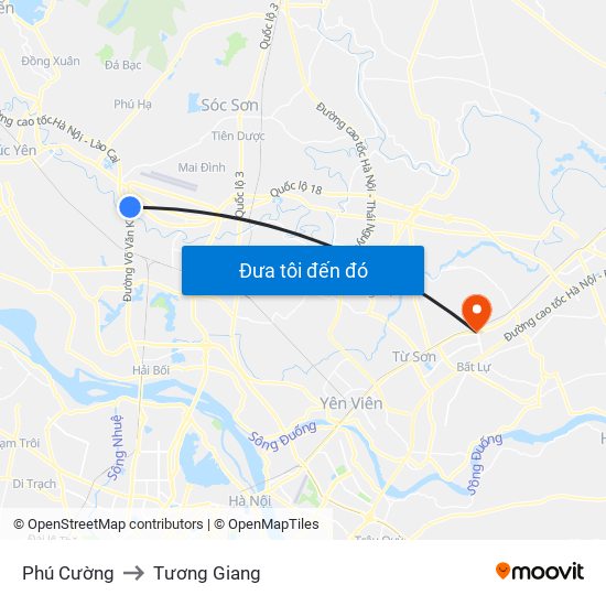 Phú Cường to Tương Giang map