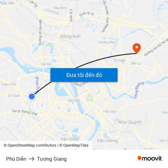 Phú Diễn to Tương Giang map