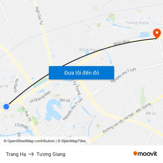 Trang Hạ to Tương Giang map