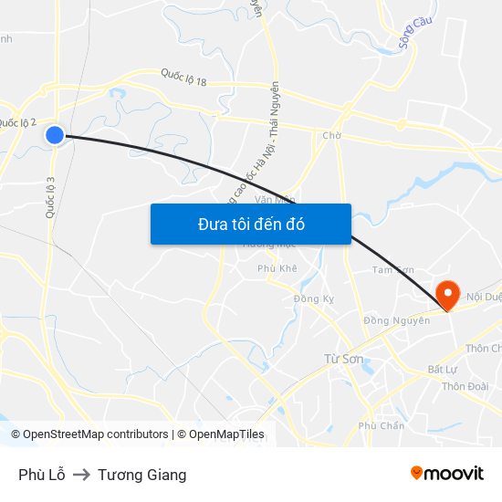 Phù Lỗ to Tương Giang map