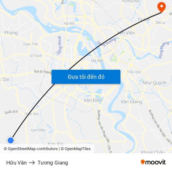 Hữu Văn to Tương Giang map