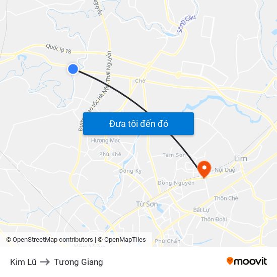 Kim Lũ to Tương Giang map