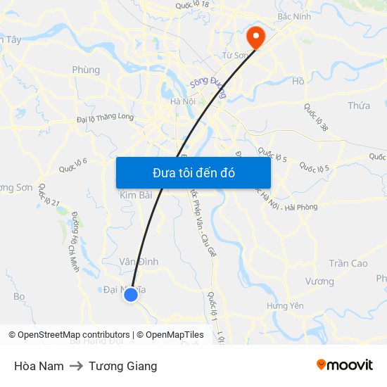 Hòa Nam to Tương Giang map