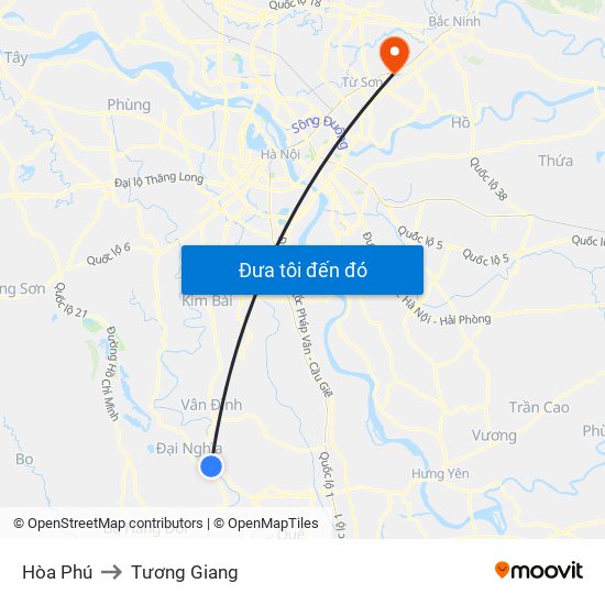 Hòa Phú to Tương Giang map