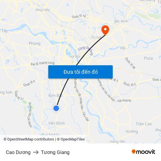 Cao Dương to Tương Giang map