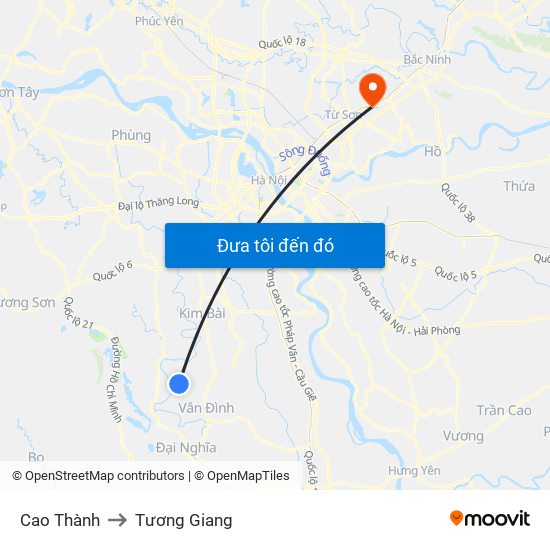 Cao Thành to Tương Giang map