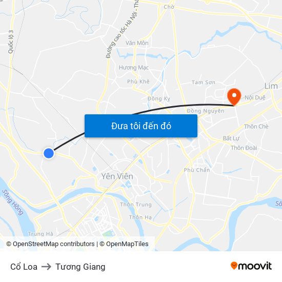 Cổ Loa to Tương Giang map