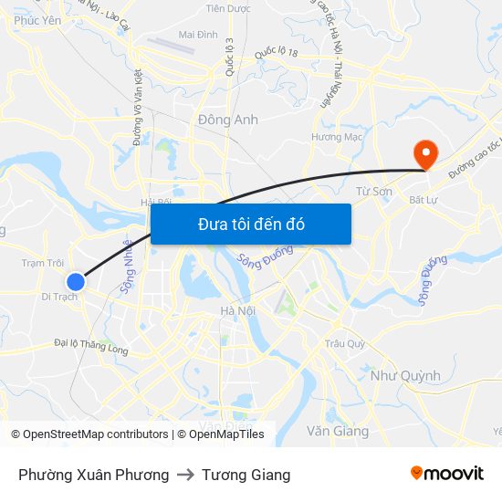 Phường Xuân Phương to Tương Giang map