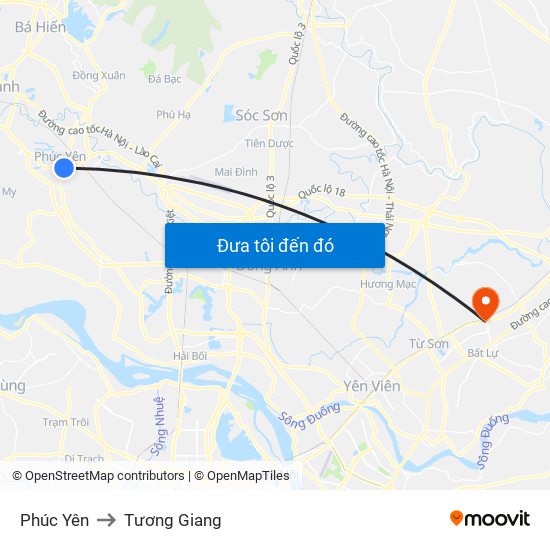 Phúc Yên to Tương Giang map