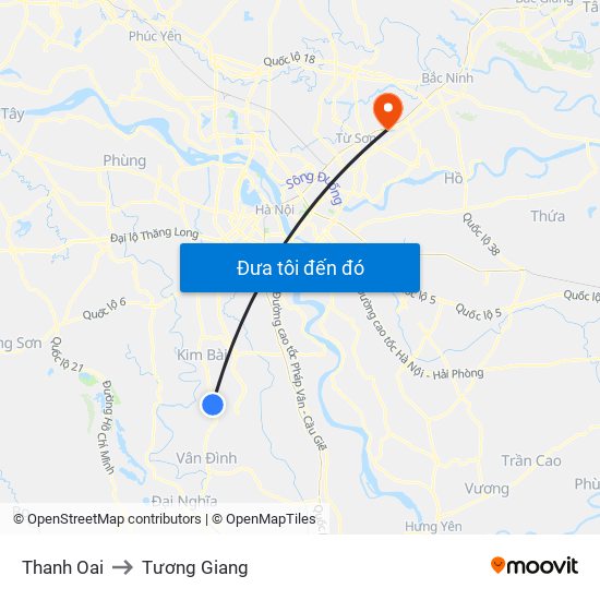 Thanh Oai to Tương Giang map