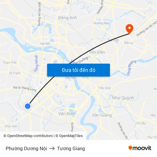 Phường Dương Nội to Tương Giang map