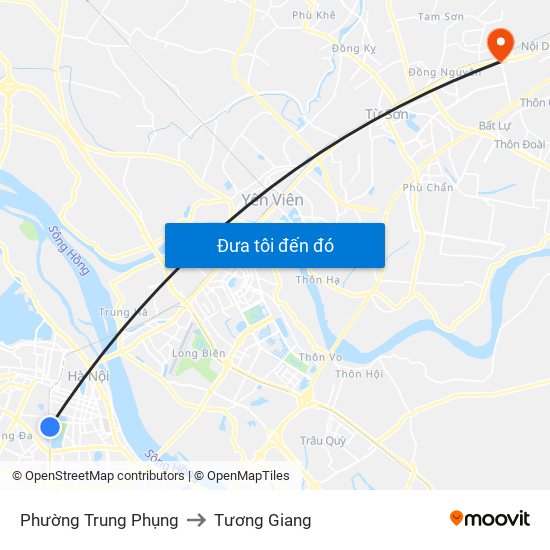 Phường Trung Phụng to Tương Giang map