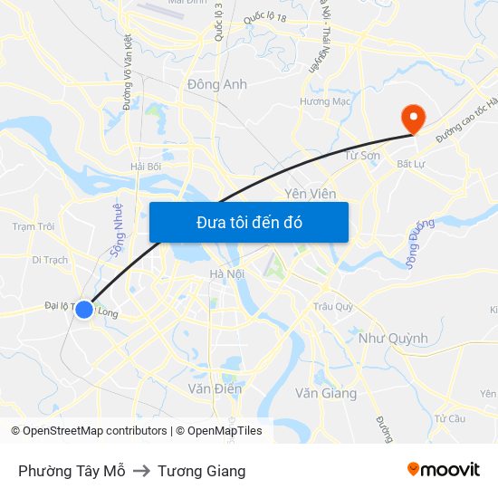 Phường Tây Mỗ to Tương Giang map