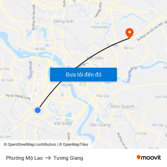 Phường Mộ Lao to Tương Giang map