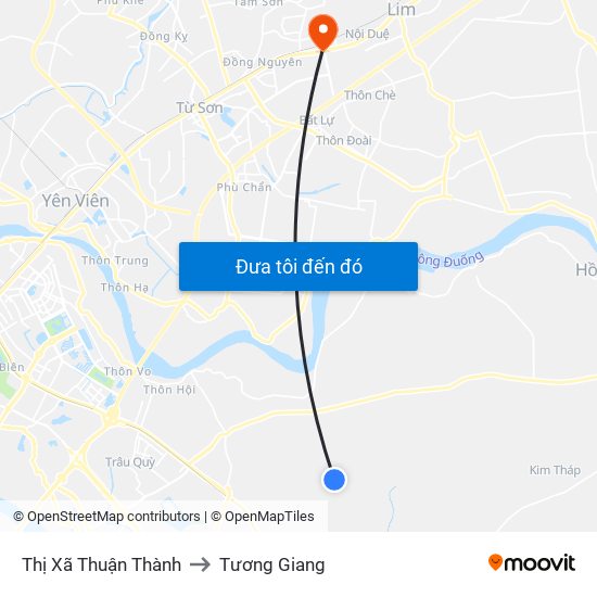 Thị Xã Thuận Thành to Tương Giang map