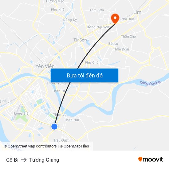 Cổ Bi to Tương Giang map