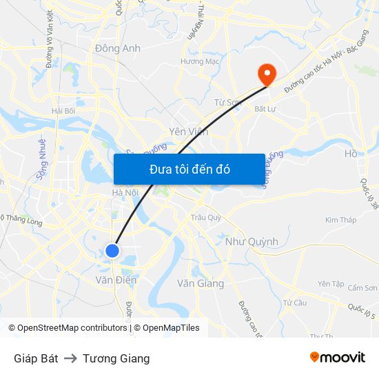 Giáp Bát to Tương Giang map