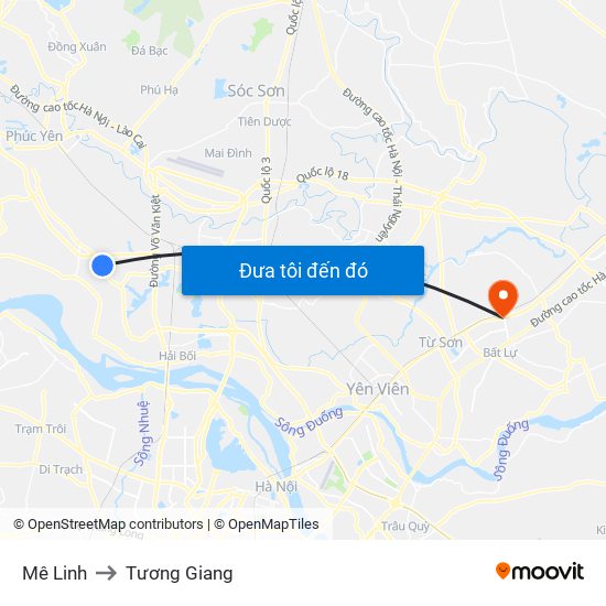 Mê Linh to Tương Giang map