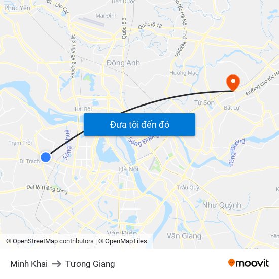 Minh Khai to Tương Giang map