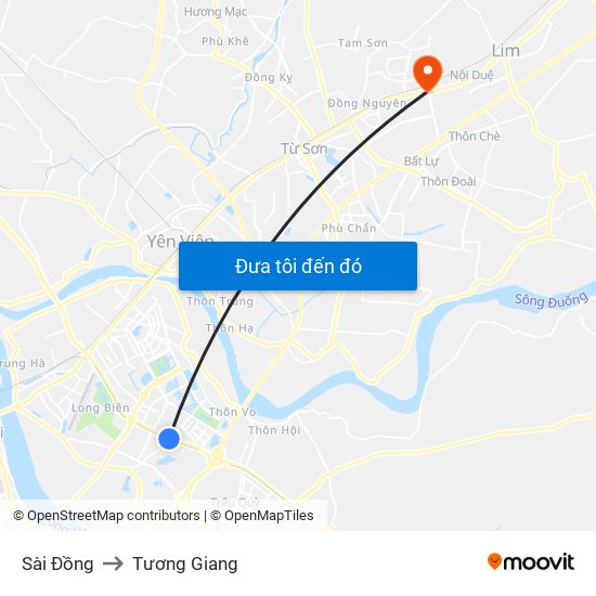 Sài Đồng to Tương Giang map