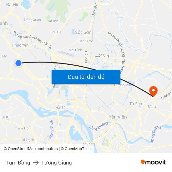Tam Đồng to Tương Giang map