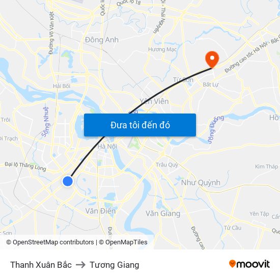 Thanh Xuân Bắc to Tương Giang map
