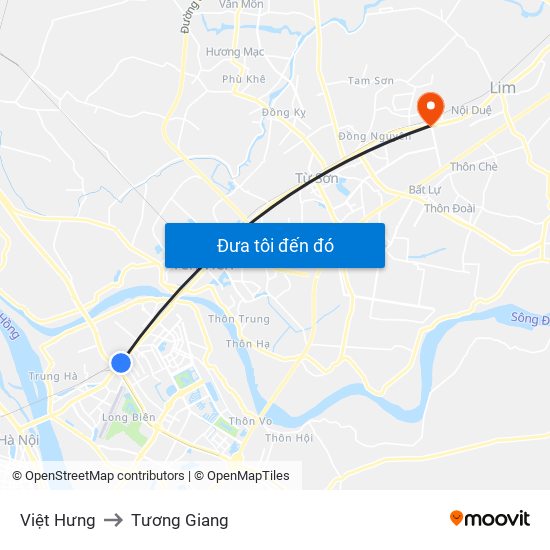 Việt Hưng to Tương Giang map