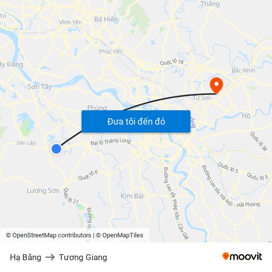 Hạ Bằng to Tương Giang map