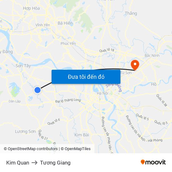 Kim Quan to Tương Giang map