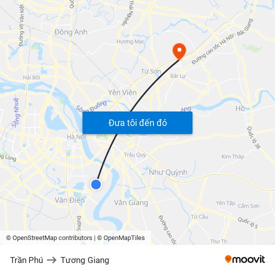 Trần Phú to Tương Giang map