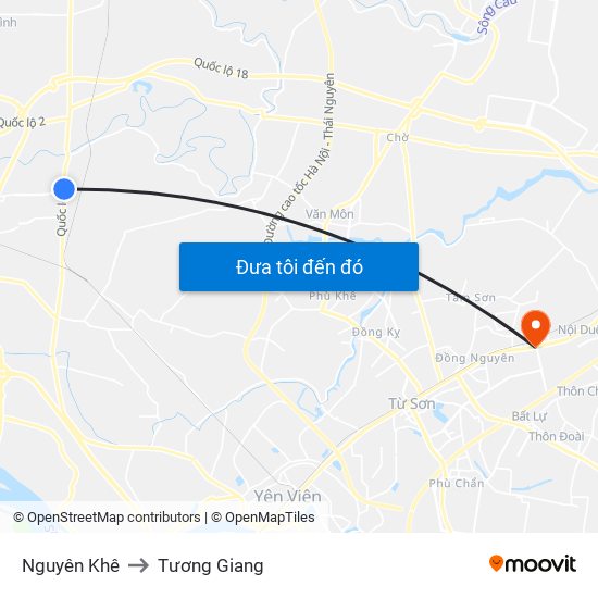 Nguyên Khê to Tương Giang map