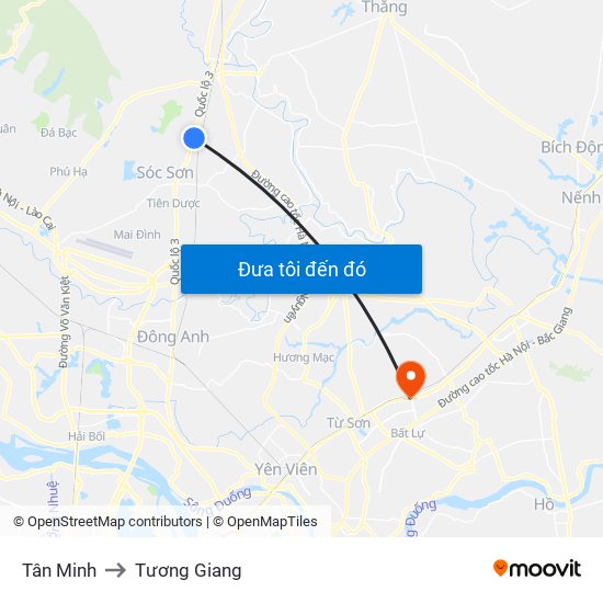 Tân Minh to Tương Giang map