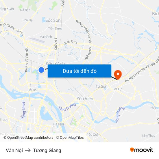 Vân Nội to Tương Giang map