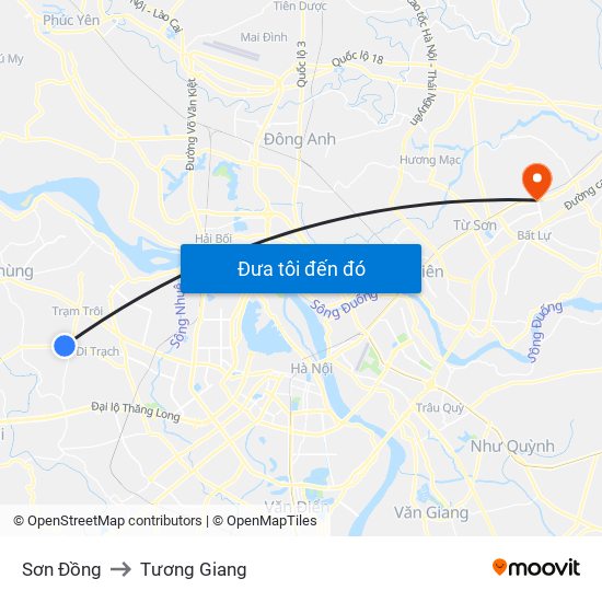 Sơn Đồng to Tương Giang map