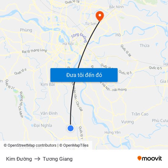 Kim Đường to Tương Giang map