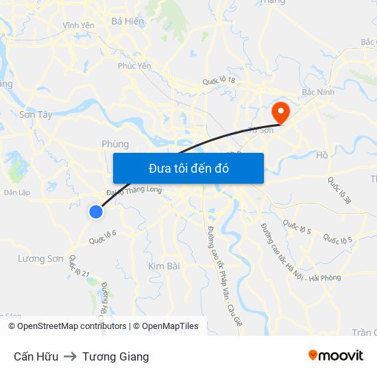 Cấn Hữu to Tương Giang map