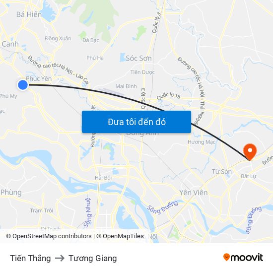 Tiến Thắng to Tương Giang map