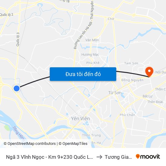 Ngã 3 Vĩnh Ngọc - Km 9+230 Quốc Lộ 3 to Tương Giang map