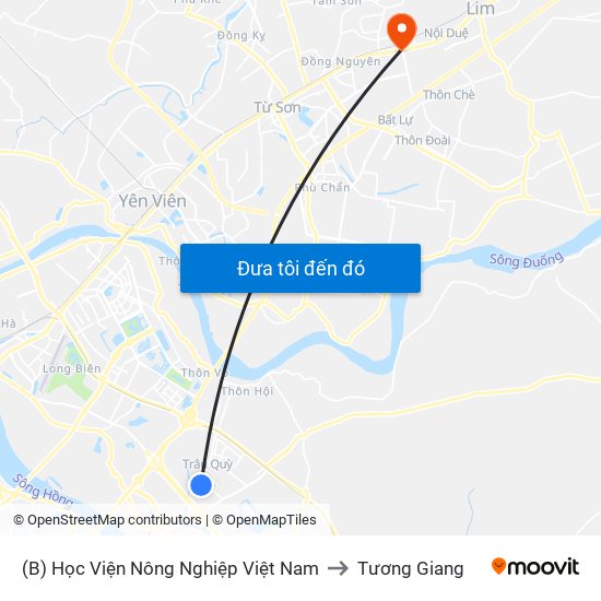 (B) Học Viện Nông Nghiệp Việt Nam to Tương Giang map